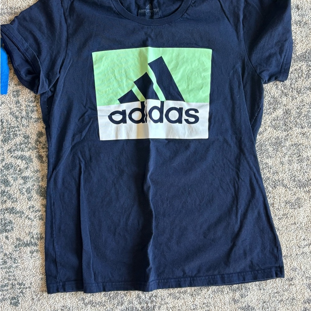 Adidas Kids Navy Tee with Green Logo